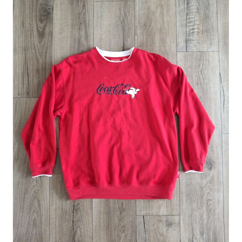 Coca Cola Brand Red White Sweatshirt Polar Bear Ice Skating Adult XL